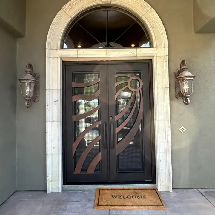 Double entry, sculpted ironwork